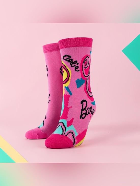 Barbie Other - Barbie Pink Crew Socks with Turquoise & Yellow Accents